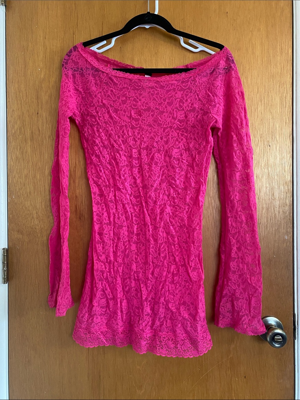 Victoria Secret Hot Pink L/S Lace Slip